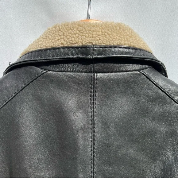 Michael Kors Jacket 100% Genuine Leather Aviator Zipped Jacket Sherpa Collar A1 - Picture 9 of 10